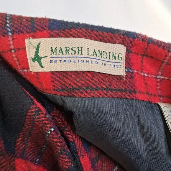 Vintage Marsh Landing Wool Plaid Red Navy Blue Wrap Skirt Size 10 Retro - Picture 6 of 13
